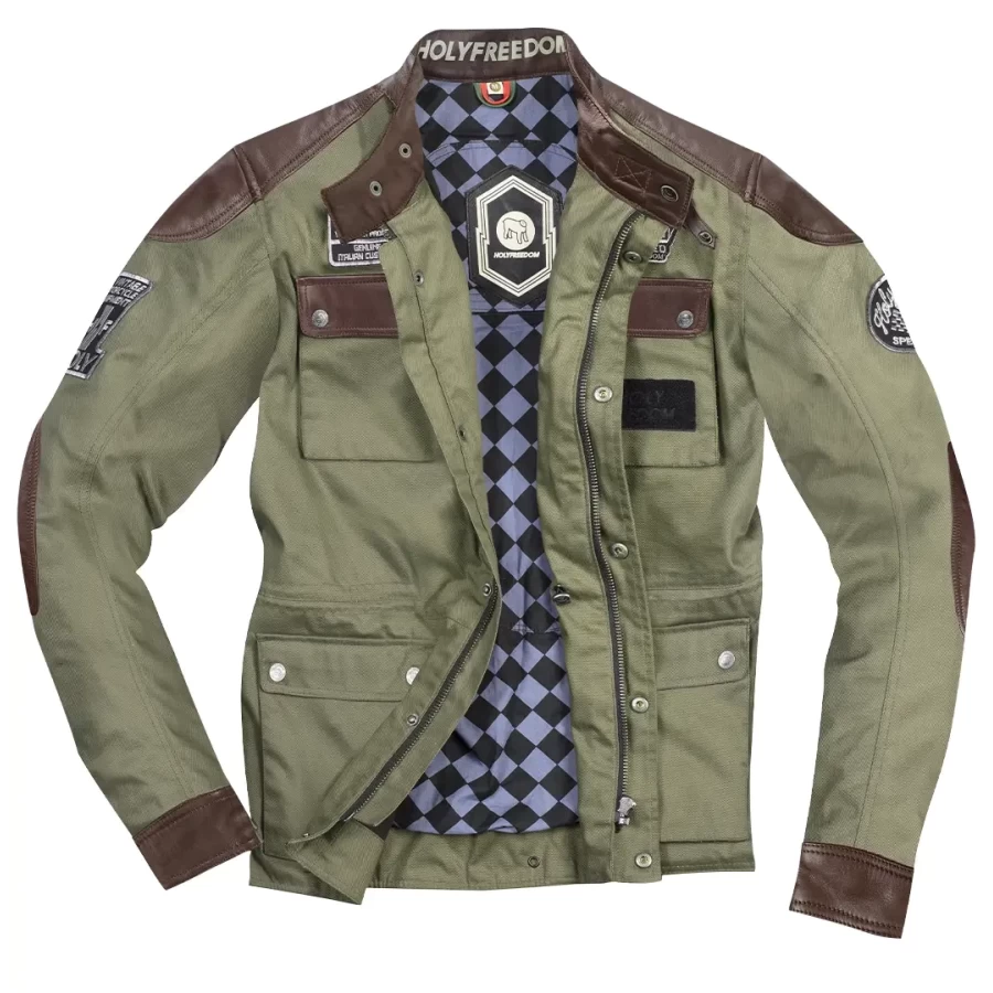 HOLYFREEDOM - JACKET QUATTRO WAXED EVO BROWN-MILITARY GREEN - Imagen 4