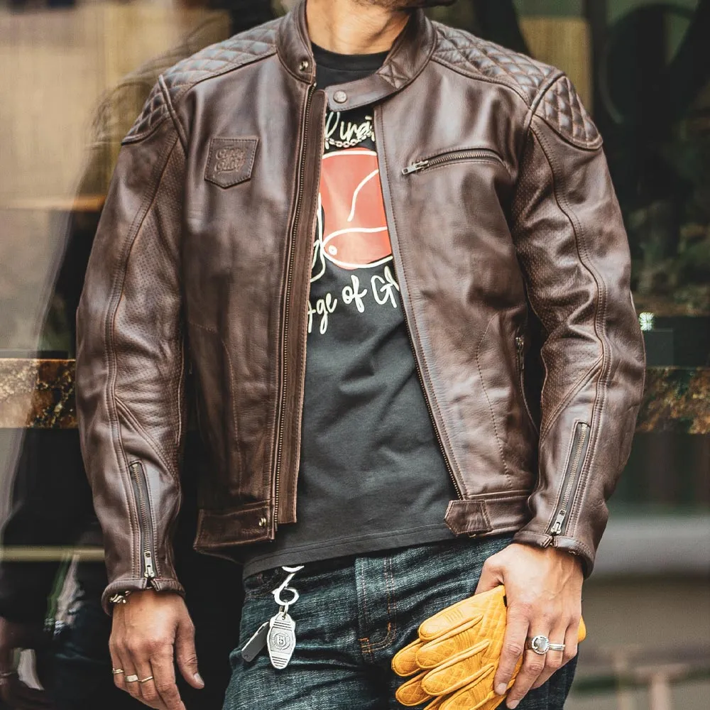 AGE OF GLORY - Rogue Leather Motorcycle Jacket Waxed Brown - Imagen 2