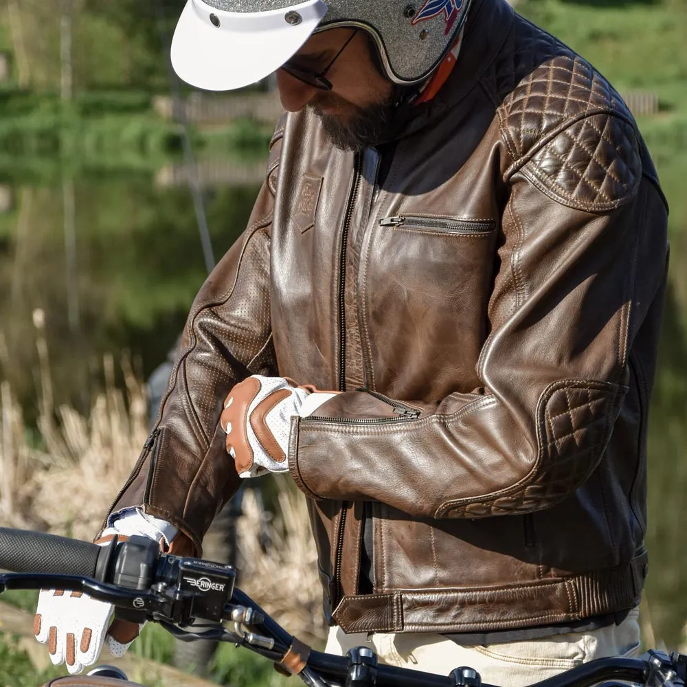 AGE OF GLORY - Rogue Leather Motorcycle Jacket Waxed Brown - Imagen 3