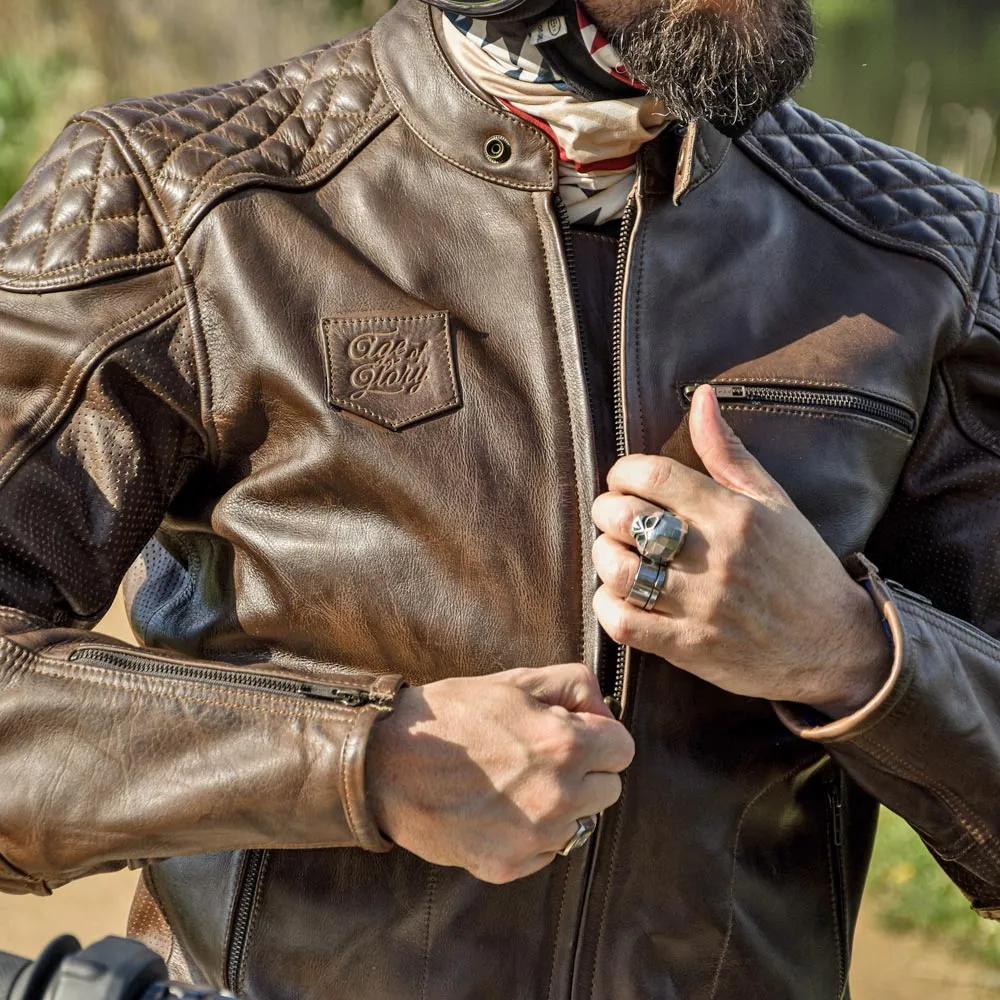 AGE OF GLORY - Rogue Leather Motorcycle Jacket Waxed Brown