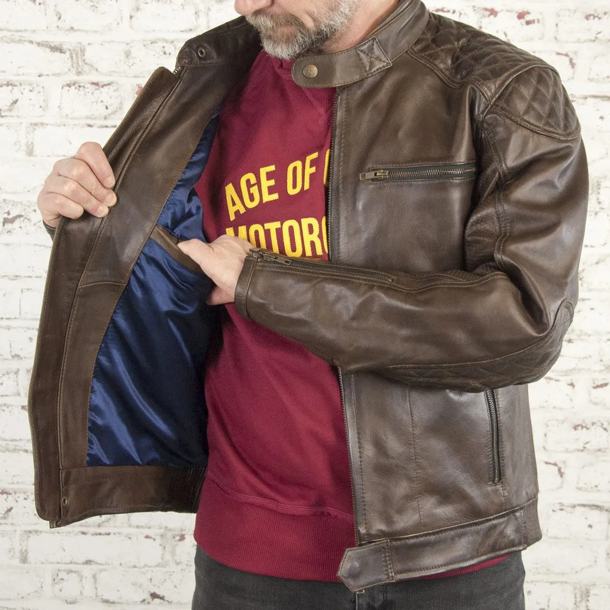 AGE OF GLORY - Rogue Leather Motorcycle Jacket Waxed Brown - Imagen 6