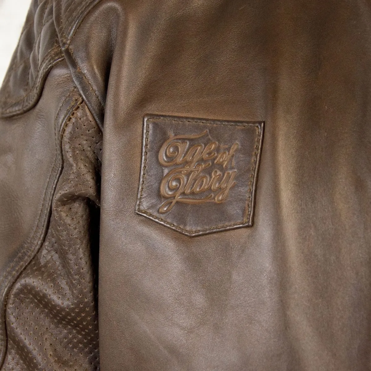 AGE OF GLORY - Rogue Leather Motorcycle Jacket Waxed Brown - Imagen 8