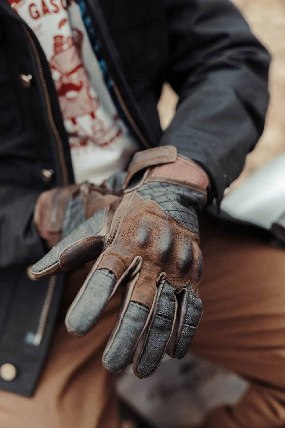 AGE OF GLORY- Gloves Brown leather and Denim - Imagen 6