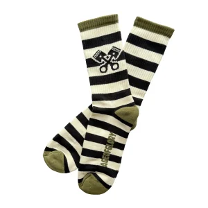 AGE OF GLORY - Stripes Socks Black / Off-white / Olive Green