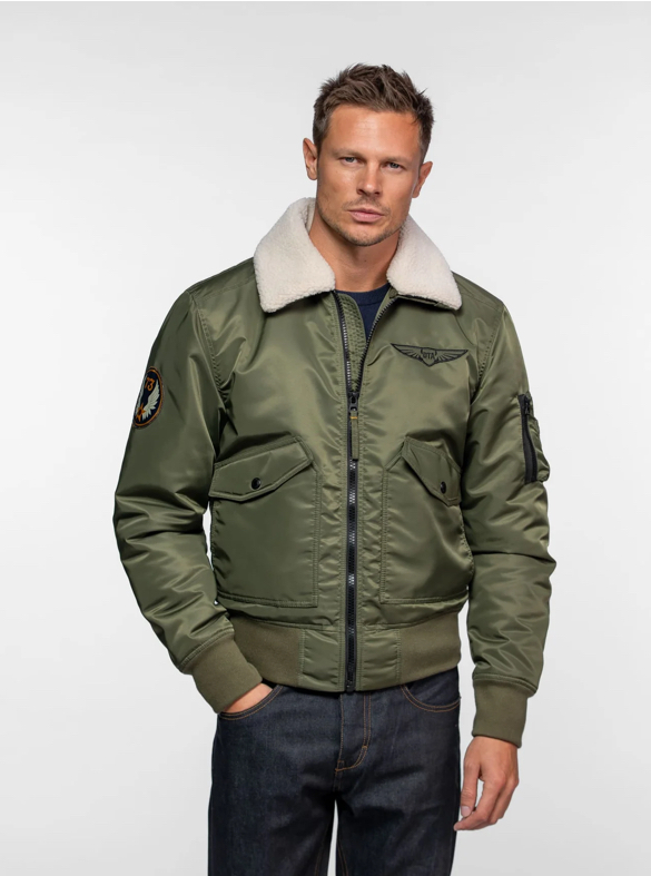 HANFORD - VESTE AVIATEUR EN NYLON KHAKI GREEN