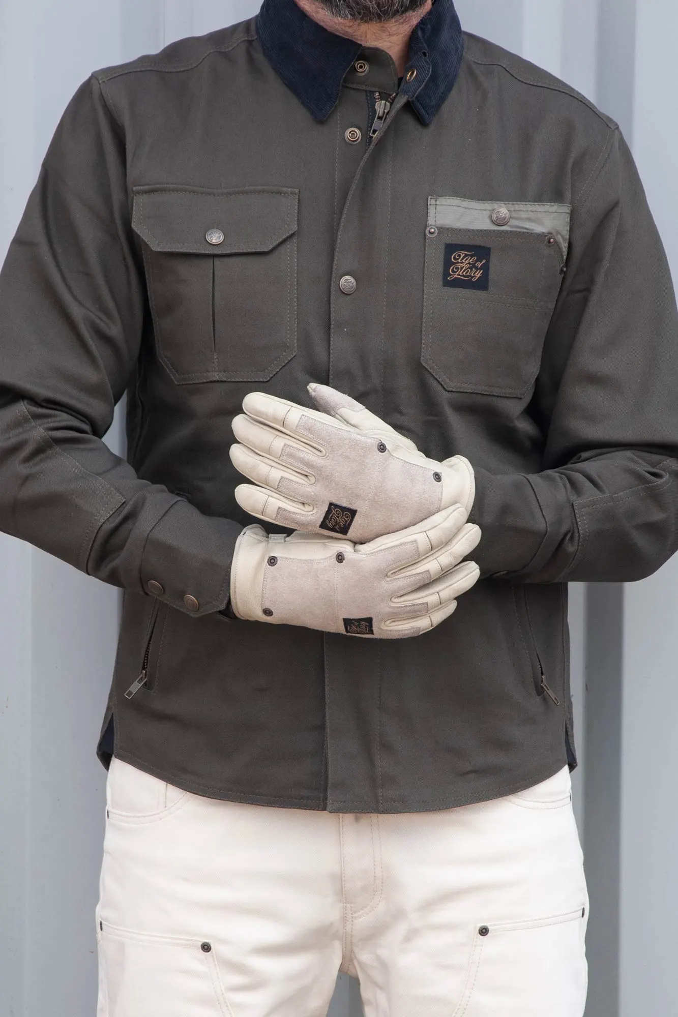 Crafter Leather Gloves CE Aged White –Vintage Motorcycle Gloves - Imagen 3