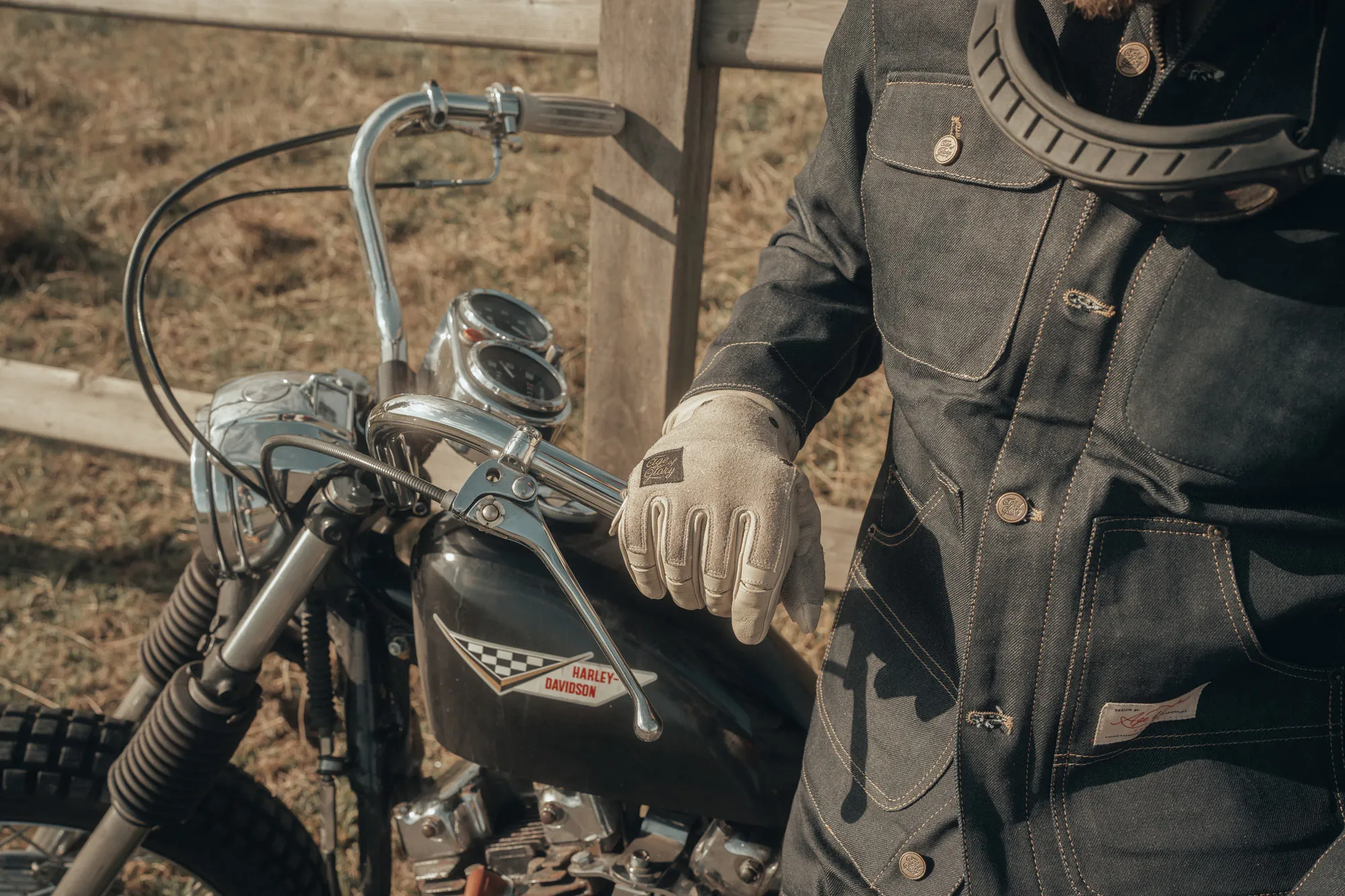 Crafter Leather Gloves CE Aged White –Vintage Motorcycle Gloves - Imagen 4