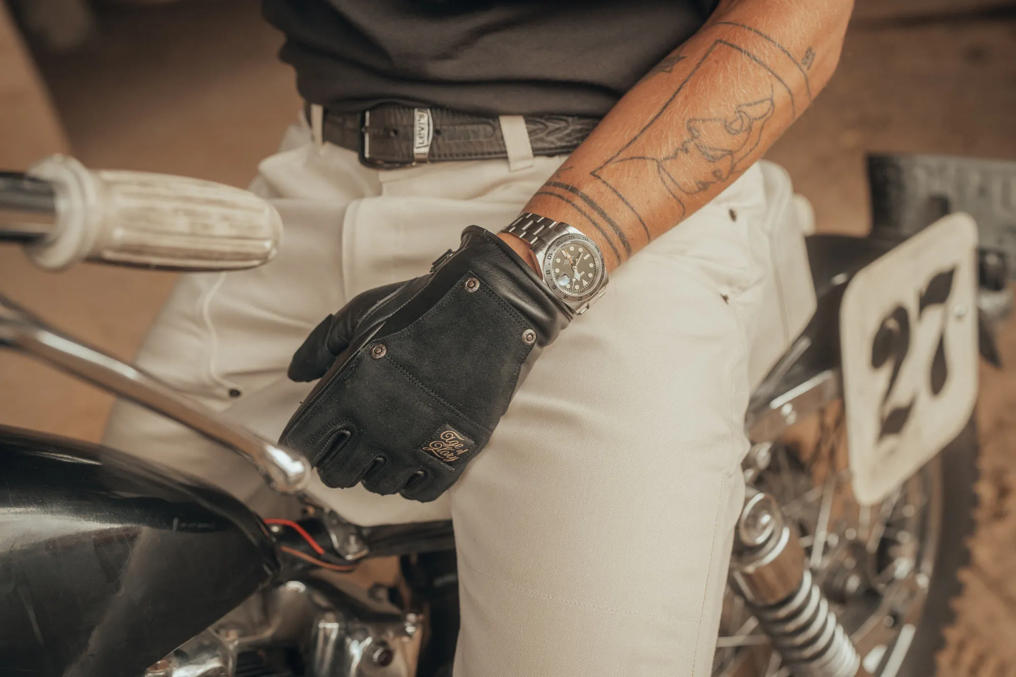 Crafter Leather Gloves CE Black –Vintage Motorcycle Gloves - Imagen 4